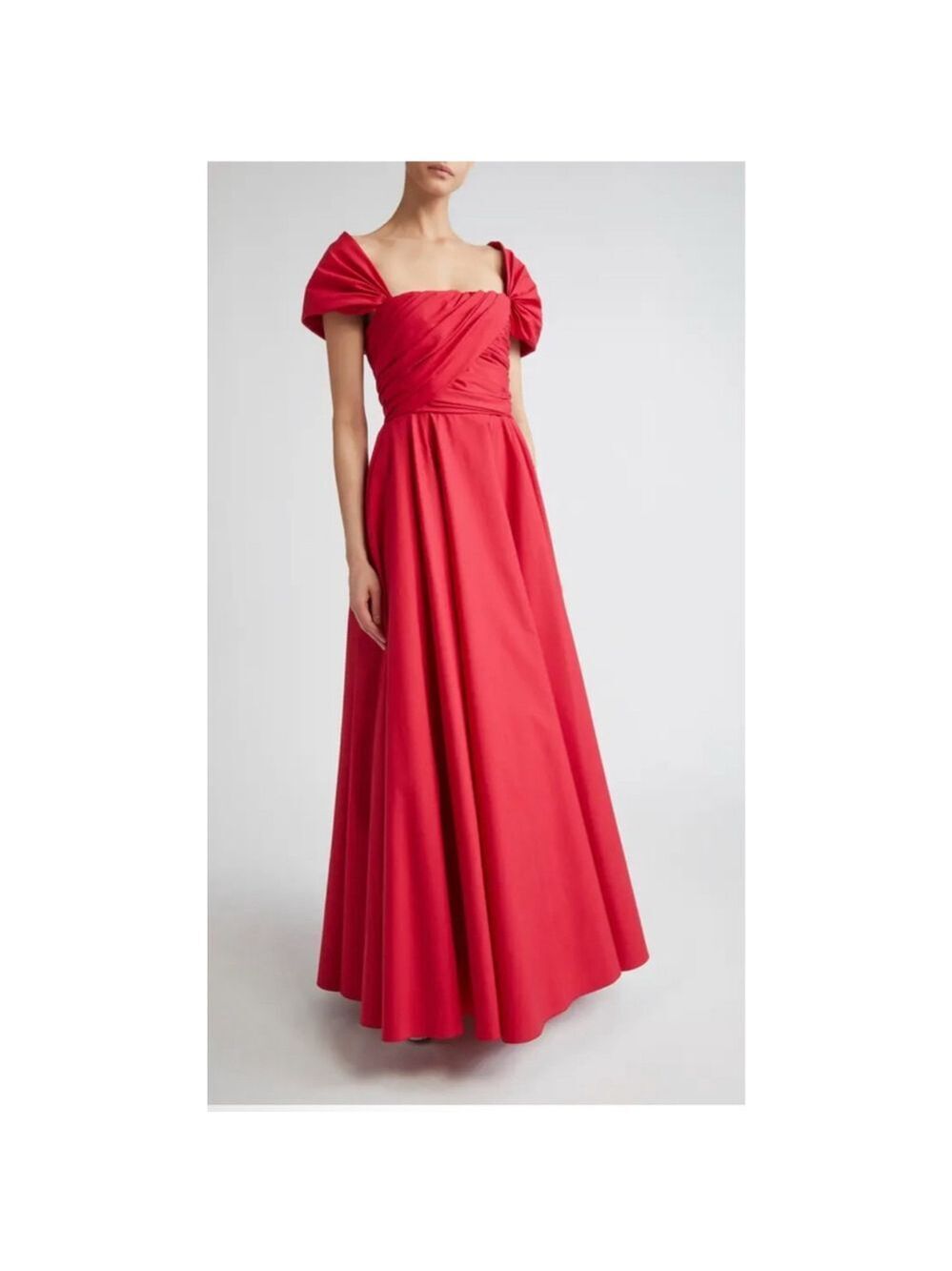 New Giambattista Valli Red Convertible Neckline Cotton Poplin Ballgown 8